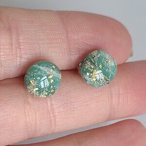 Boho Seafoam Light Green Gold Agate Gemstone Round Mini Circle Stud Earrings